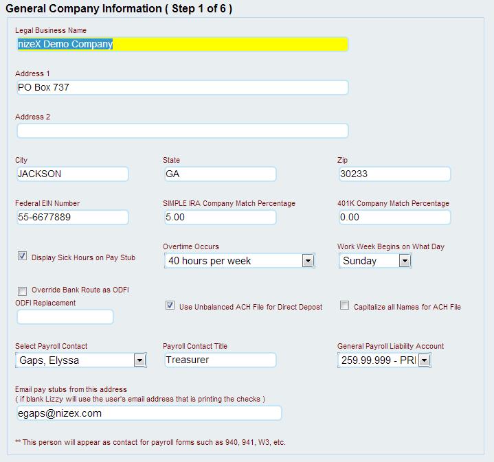 settings - payroll - company