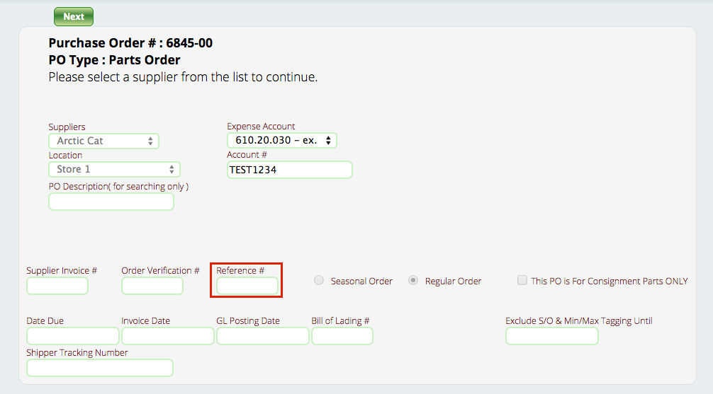 purchase order numbers