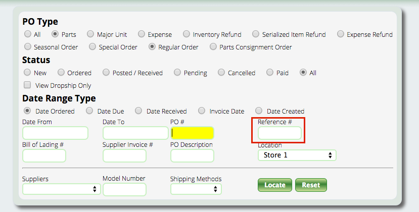 purchase order numbers